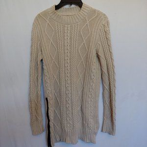 Banana Republic Oatmeal Cable Knit Cottom Blend Neutral Mock Neck Sweater S